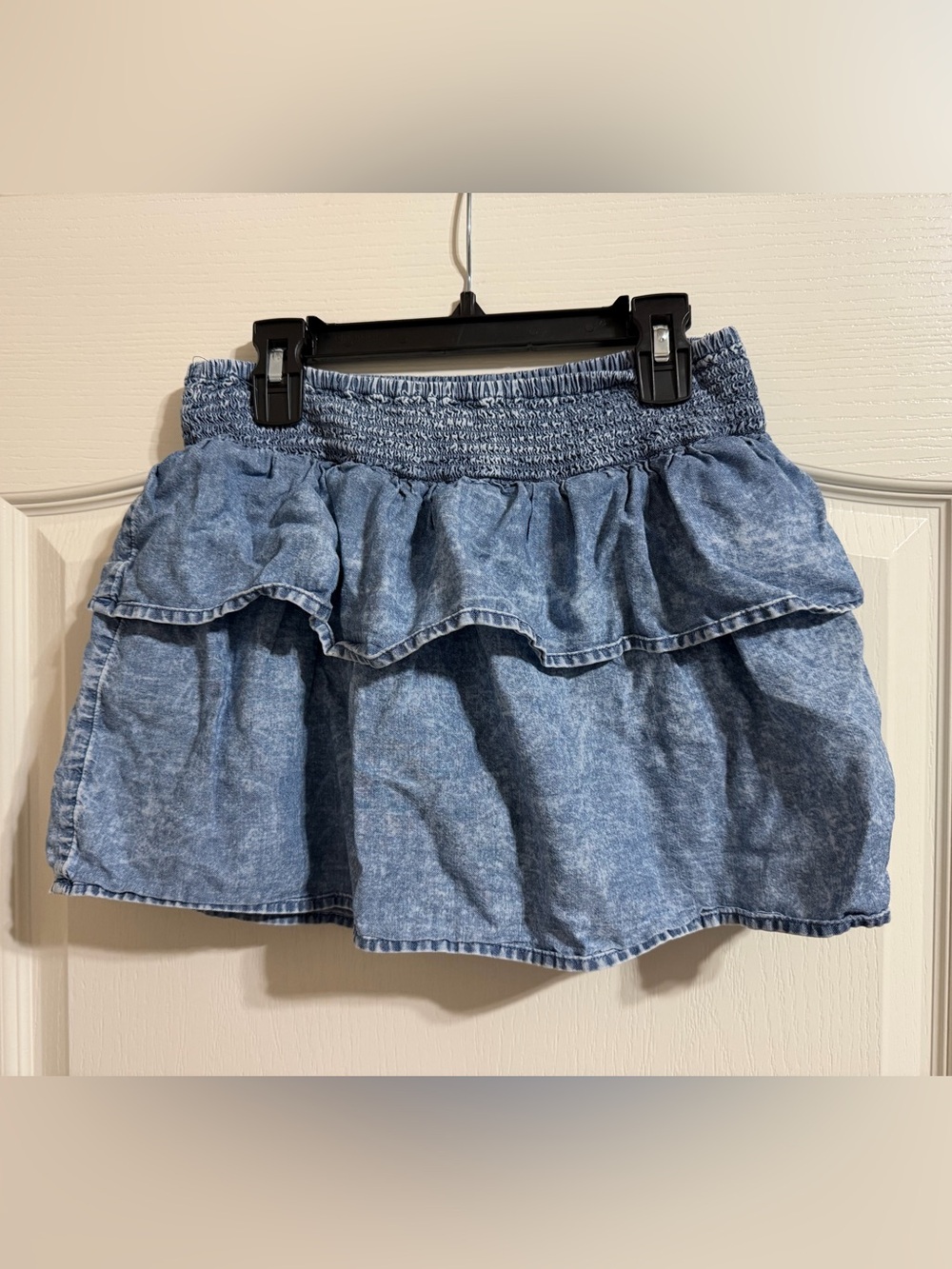 Girls Lightweight Blue Denim Ruffle Skort